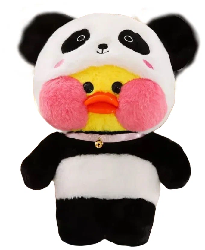 Мягкая игрушка Lalafanfan Уточка в костюме панды, разноцветный